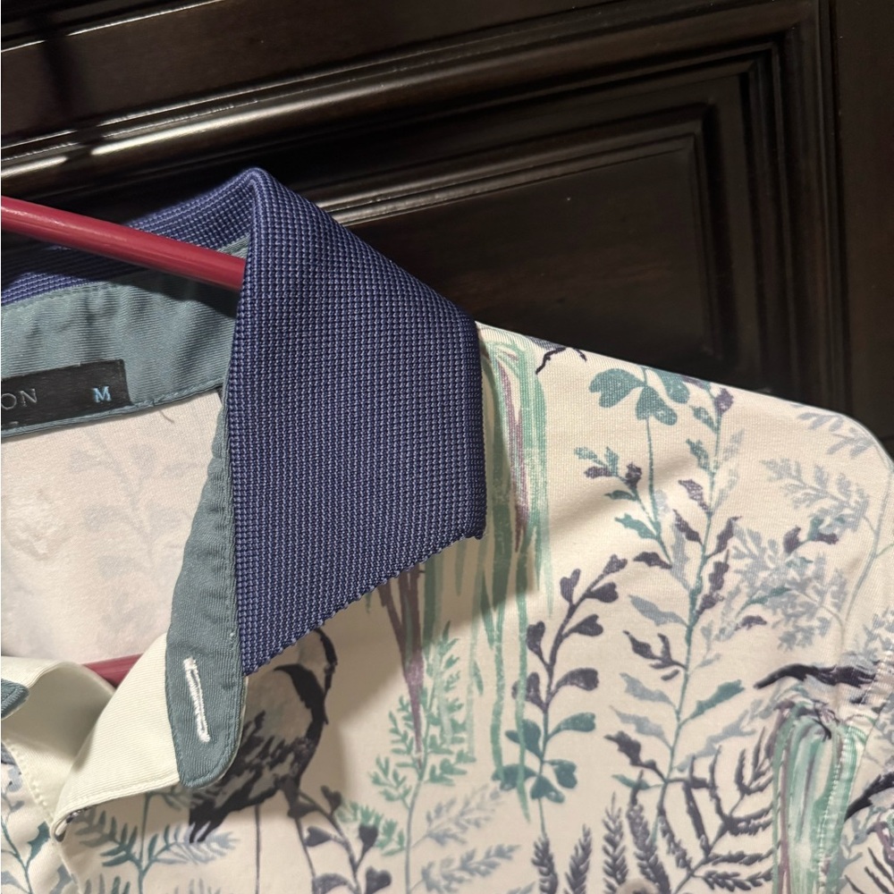 Greyson Cream and Green Botanical Polo Shirt - Picture 4 of 7